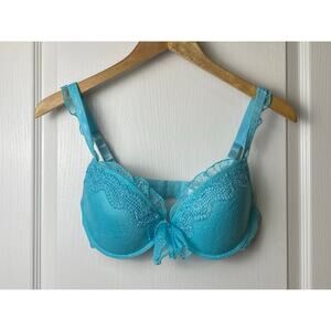 Soleil Sucre Pale Teal Lace Bow Push Up Bra Women's Size 36C